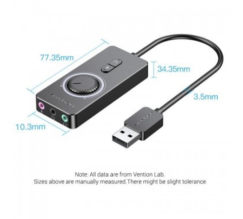 Внешняя звуковая карта Vention USB c регулятором громкости Черная