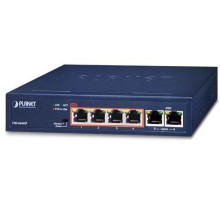 коммутатор/ PLANET 4-Port 10/100TX 802.3at POE + 2-Port 10/100TX Desktop Switch (60W POE Budget, 250m Extend mode, fanless, internal Power Supply)