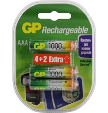 Перезаряжаемые аккумуляторы GP 100AAAHC AAA, мин. ёмкость 950 мАч - 6 шт.(4+2 в подарок) в клемшеле
