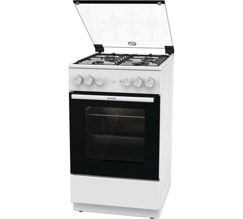 Комбинированная плита Gorenje/ Комбинированная плита Gorenje, Линия Essential, Эмаль SilverMatte, объем духовки 68 л, механическое управление, электроподжиг, рельефные направляющие, 2 стекла+термослой, энергоэффективность А, цвет белый