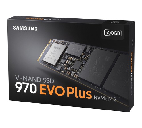 Твердотельный накопитель/ Samsung SSD 970 EVO Plus, 500GB, M.2(22x80mm), NVMe 1.3, PCIe 3.0 x4, 3-bit MLC, R/W 3500/3200MB/s, IOPs 480 000/550 000, DRAM buffer 512MB, TBW 300, DWPD 0.33 (12 мес.) Твердотельный накопитель/ Samsung SSD 970 EVO Plus, 500GB, M.2(22x80mm), NVMe 1.3, PCIe 3.0 x4, 3-bit MLC, R/W 3500/3200MB/s, IOPs 480 000/550 000, DRAM buffer 512MB, TBW 300, DWPD 0.33 (12 мес.)