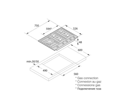 Встраиваемые газовые панели ASKO/ Арт. 476657 ; газовая, встраиваемая, 4.8 х 75 х 52.6, 5 конфорок, конфорка повышенной мощности Super Vario Wok, механическое управление, поворотные переключатели, нержавеющая сталь