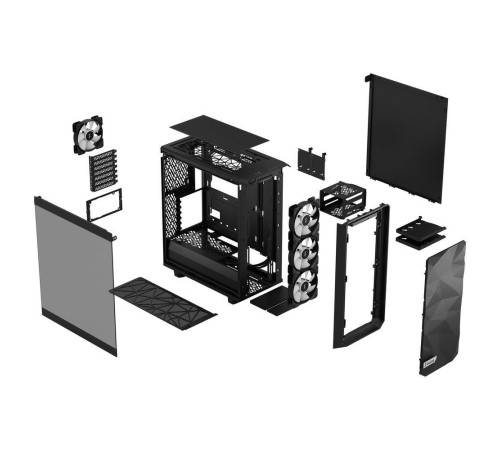 Корпус ПК без блока питания/ Case Fractal Design Meshify 2 Compact Lite RGB TG Light Tint, Midi-Tower, 4x120mm RGB, 2xUSB-A 3.2 ATX, mATX, mITX Black