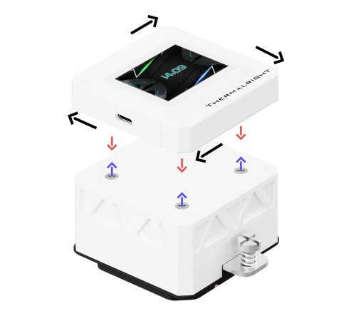 Водяное охлаждение для процессора/ Water Cooling System Thermalright Frozen Warframe SE 240 ARGB White (240mm, LED temp., Black, ARGB/ Fans: 2x120mm, 70.84CFM, 29.8dBA, 2000RPM/ Pump height 59mm, Rad thickness 27mm/ S: 1851, 1700, 1200, 115X, AM5, AM4) Водяное охлаждение для процессора/ Water Cooling System Thermalright Frozen Warframe SE 240 ARGB White (240mm, LED temp., Black, ARGB/ Fans: 2x120mm, 70.84CFM, 29.8dBA, 2000RPM/ Pump height 59mm, Rad thickness 27mm/ S: 1851, 1700, 1200, 115X, AM5, AM4)
