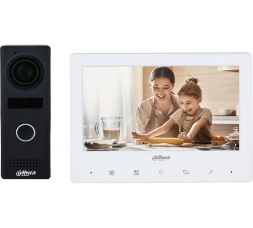 DHI-VTH1020J+DHI-VTO1000JM 7-дюймовый TFT-экран; функция видеодомофона: разблокировка голосовой вызов видеозвонок регулировка громкости; несколько звуков звонка; поддержка цифрового широкого динамического диапазона (DWDR) металлический корпус