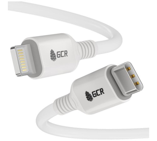 GCR Кабель PREMIUM 3.0m TypeC/Lightning MFI POWER DELIVERY 18 W, быстрая зарядка, белый силикон, AL case белый, белый ПВХ, GCR-53756