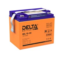 Батарея DELTA серия GEL, GEL 12-33, напряжение 12В, емкость 33Ач (разряд 20 часов),  макс. ток разряда (5 сек.) 330А, макс. ток заряда 6.6А, свинцово-кислотная типа AGM+GEL, клеммы под болт М6, ДxШxВ 195х132х168мм., вес 10.6кг., LCD, срок службы 10-12 лет