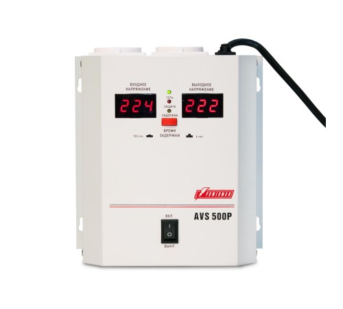 Стабилизатор POWERMAN AVS 500P, ступенчатый регулятор, цифровые индикаторы уровней напряжения, 500ВА, 110-260В, максимальный входной ток 5А, 2 евророзетки, IP-20, навесной, 185мм х 170мм х 100мм, 2,5 кг./ Stabilizer POWERMAN AVS 500P, step-type regulato Стабилизатор POWERMAN AVS 500P, ступенчатый регулятор, цифровые индикаторы уровней напряжения, 500ВА, 110-260В, максимальный входной ток 5А, 2 евророзетки, IP-20, навесной, 185мм х 170мм х 100мм, 2,5 кг./ Stabilizer POWERMAN AVS 500P, step-type regulato
