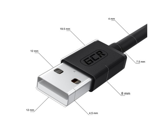 GCR Кабель 1.5m USB 2.0, AM/BM угловой, черный, 28/28 AWG, экран, армированный, GCR-52916