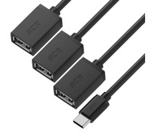 GCR Переходник USB Hub Type-C гибкий 0.35m разветвитель на 3 USB порта, СМ / 3 х AF, черный, GCR-55296