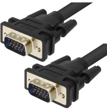 Greenconnect Кабель SVGA 20.0м чёрный, позолоченные контакты, ферритовые кольца, OD8.0mm. 15M / 15M Premium GCR-VM2VM2-20.0m, 28/28 AWG, двойной экран