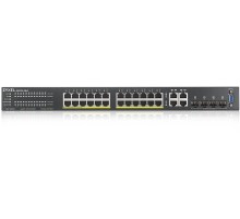 Коммутатор/ ZYXEL NebulaFlex Pro GS2220-28HP Hybrid L2 PoE+ switch , rack 19 ", 24xGE PoE+, 4xCombo (SFP / RJ-45), budget 375 W, standalone / cloud management
