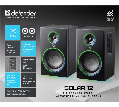 Defender Акустическая 2.0 система Solar 12 12 Вт, подсветка, BT, 230В