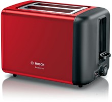 Тостер BOSCH/ мощность 970Вт, отделений- 2, бесступенчатый терморегулятор, подогревание булочек, лоток для крошек, автоцентрирование тостов, цвет красный/черный