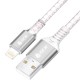 GCR Кабель 1.0m AM/Lightning LED для iPhone, iPad, Air, MFi, бело-розовый, AL case серебро, прозрачный ПВХ