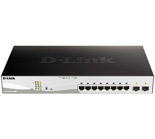 Коммутатор/ DGS-1210-10MP/FL Managed L2 Switch 8x1000Base-T PoE, 2x1000Base-X SFP, PoE Budget 130W, Surge 6KV, CLI