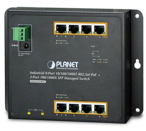 WGS-4215-8T2S индустриальный коммутатор/ IP30, IPv6/IPv4, 8-Port 1000TP + 2-Port 100/1000F SFP Wall-mount Managed Ethernet Switch (-40 to 75 C), dual redundant power input on 12-48VDC / 24VAC terminal block and power jack, SNMPv3, 802.1Q VLAN, IGMP Snoopi WGS-4215-8T2S индустриальный коммутатор/ IP30, IPv6/IPv4, 8-Port 1000TP + 2-Port 100/1000F SFP Wall-mount Managed Ethernet Switch (-40 to 75 C), dual redundant power input on 12-48VDC / 24VAC terminal block and power jack, SNMPv3, 802.1Q VLAN, IGMP Snoopi