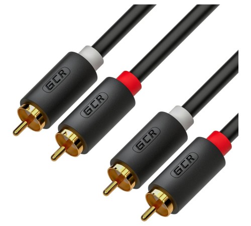 GCR Кабель 1.5m аудио 2 х RCA / 2 х RCA , GOLD, черный, GCR-53109
