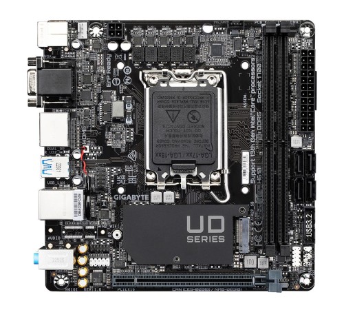 Материнская плата/ MB GIGABYTE INTEL H610 s1700, 2xDDR5(64GB), D-SUB/HDMI 2.1/2xDP, 1xPCIe 4.0x16, 1xLAN, 4xSATA 6Gb/s, 1xM.2, 2xUSB 3.2, 4xUSB 2.0, mini ITX