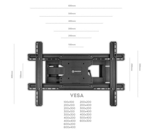 Кронштейн ONKRON/ 40-75" макс 400*600 наклон -5°/+15° поворот ±180° Макс нагрузка 68,2кг, от стены 110-711мм Кронштейн ONKRON/ 40-75" макс 400*600 наклон -5°/+15° поворот ±180° Макс нагрузка 68,2кг, от стены 110-711мм