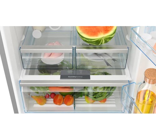 Холодильник BOSCH Full NoFrost, Serie 6, Габариты 186x75x80, Общий пол. объем: 521 (х:406, м:115), Нерж. сталь с легкой очисткой, Цифровой LCD дисплей, Внешние высокие металлические ручки, Multi Airflow, AirFresh Filter, Боковое LED освещение и точечное д