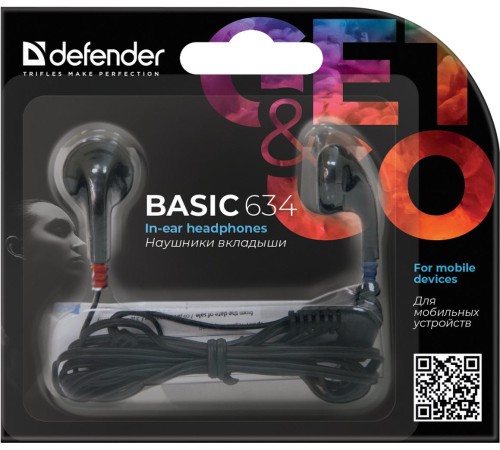 Defender #1 Наушники вкладыши Basic 634 черный