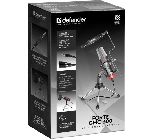 Defender Игровой стрим микрофон Forte GMC 300 3,5 мм, провод 1.5 м