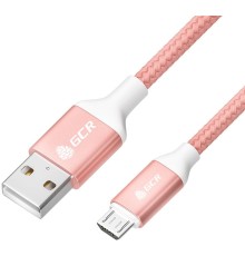 GCR QC Кабель 0.5m MicroUSB, быстрая зарядка, розовый нейлон, AL корпус розовый, белый ПВХ, 28/24 AWG, GCR-52464