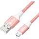 GCR QC Кабель 0.5m MicroUSB, быстрая зарядка, розовый нейлон, AL корпус розовый, белый ПВХ, 28/24 AWG, GCR-52464