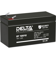Батарея DELTA серия DT, DT 12012, напряжение 12В, емкость 1.2Ач (разряд 20 часов),  макс. ток разряда (5 сек.) 19.5А, макс. ток заряда 0.36А, свинцово-кислотная типа AGM, клеммы F1, ДxШxВ 97х45х52мм., вес 0.55кг., срок службы 5 лет./ Battery DELTA series