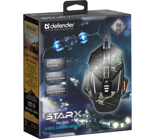 Defender Проводная игровая мышь sTarx GM-390L оптика,8кнопок,грузики,3200dpi