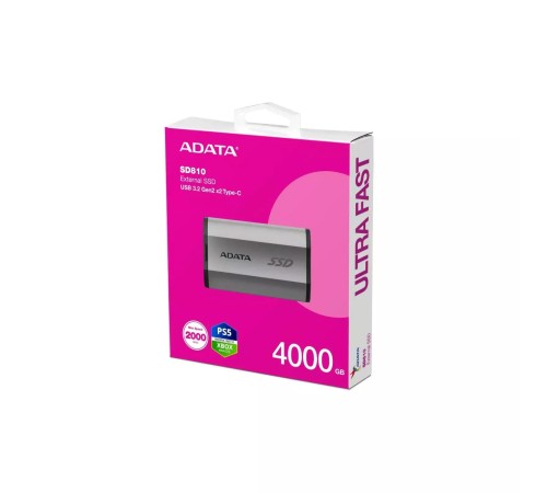 Твердотельный накопитель/ ADATA External SSD SD810, 4000GB, Type-C, USB 3.2 Gen2х2, up to R/W 2000/2000 MB/s, 72.7x44x12.2mm, Silver (5 лет) Твердотельный накопитель/ ADATA External SSD SD810, 4000GB, Type-C, USB 3.2 Gen2х2, up to R/W 2000/2000 MB/s, 72.7x44x12.2mm, Silver (5 лет)
