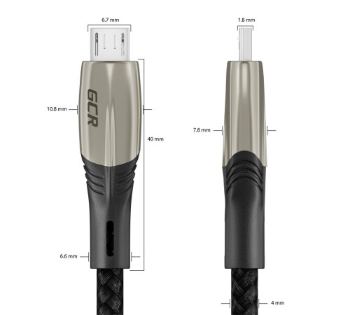 GCR Кабель 1.2m MicroUSB series MERCEDES, BLACK NYLON, быстрая зарядка, GCR-51948