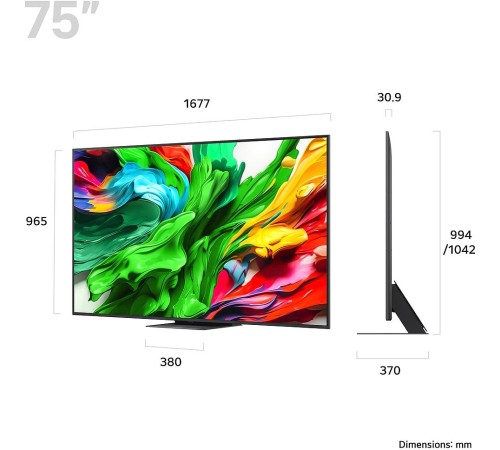 Телевизор ЖК 75'' LG/ 75", Ultra HD, Dynamic QNED Color, Local Dimming, Smart TV, WebOS, Wi-Fi, DVB-T2/C/S2, MR, 2.0 ch (20W), 120Hz Native (VRR 144Hz), 3 HDMI, 2 USB, 1 Pole, Charcoal Black, 2025