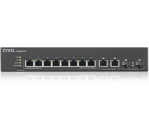Коммутатор/ ZYXEL NebulaFlex Pro GS2220-10 Hybrid L2 Switch, rack 19 ", 8xGE, 2xCombo (SFP / RJ-45), silent, standalone / cloud management