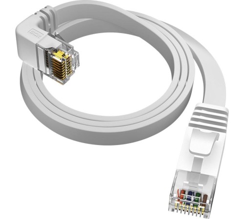 GCR Патч-корд PROF плоский 2.0m, UTP медь кат.6, белый, верхний угол, ethernet high speed 10 Гбит/с, RJ45, T568B