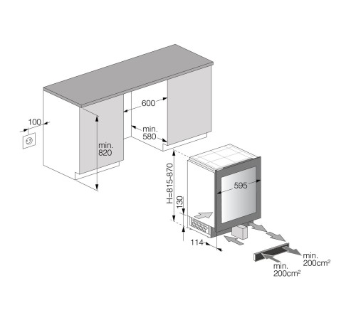 Винный шкаф ASKO/ Арт. 741100 ; Винный климатический шкаф, дизайн ELEMENTS, встраиваемый, 82х59.5х57.3 см, 38 бутылок, А+, 2 температурные зоны, черный