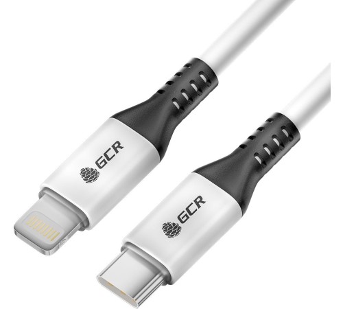 GCR Кабель 0.7m TypeC/Lightning MFI POWER DELIVERY 18 W, быстрая зарядка, белый, корпус белый, черный ПВХ, GCR-53185