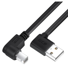 GCR Кабель 1.5m USB AM угловой левый/BM угловой левый, черный