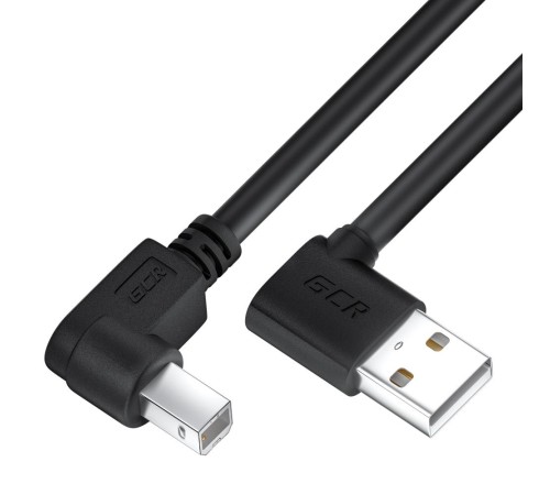 GCR Кабель 1.5m USB AM угловой левый/BM угловой левый, черный