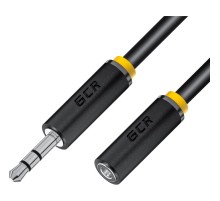 GCR Удлинитель аудио 2.0m jack 3,5mm/jack 3,5mm черный, желтая окантовка, ультрагибкий, M/F, экран, стерео, GCR-50593