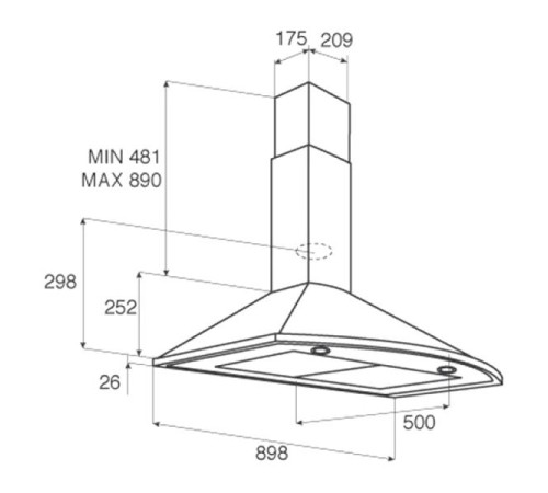 Вытяжки JET AIR/ Купольная, 90 см, 990 куб. м. , нержавеющая сталь