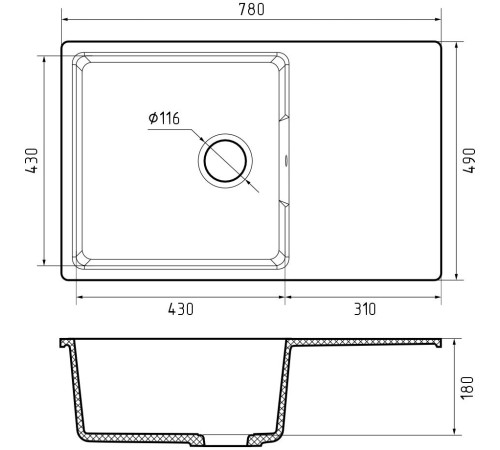 Кухонная мойка GRANFEST URBAN 678L gray 1-чаша+крыло 780*490мм, монтаж: врезной, материал: кварц, цвет: серый Кухонная мойка GRANFEST URBAN 678L gray 1-чаша+крыло 780*490мм, монтаж: врезной, материал: кварц, цвет: серый
