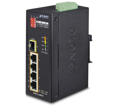 ISW-514PTF индустриальный PoE коммутатор для монтажа в DIN-рейку/ IP30 4-Port/TP + 1-Port Fiber(SFP) POE Industrial Fast Ethernet Switch (-40 to 75 C) ISW-514PTF индустриальный PoE коммутатор для монтажа в DIN-рейку/ IP30 4-Port/TP + 1-Port Fiber(SFP) POE Industrial Fast Ethernet Switch (-40 to 75 C)