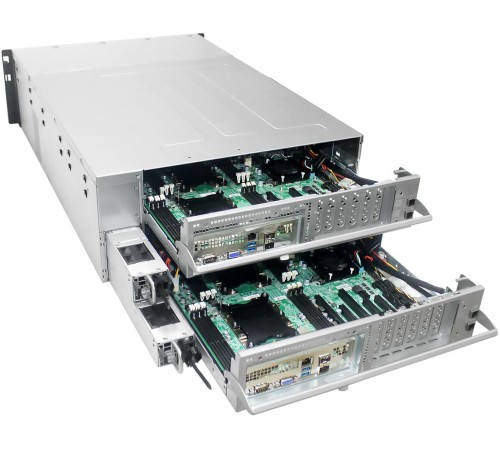 Серверная платформа/ HA401-VG, 4U, 2x2LGA-3647, 24-bay storage server, 24x SATA/SAS hot-swap 3.5"/2.5" universal bay, 2x canister, 4x 9mm 2.5" internal bay, 12G expander board with 2x SFF-8643, 2x SFF-8644, 1300W 1+1 redundant power supply,