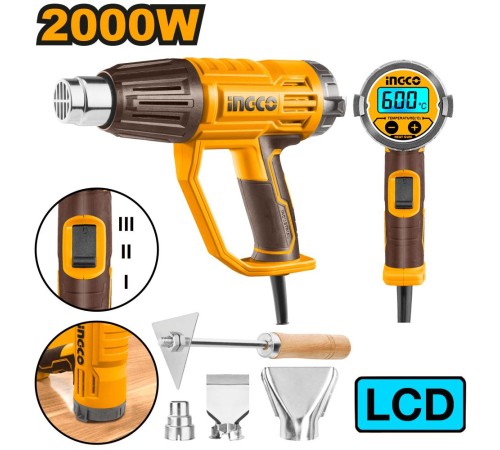 Строительный фен 2000 Вт, ЖК-дисплей,  INGCO HG200058