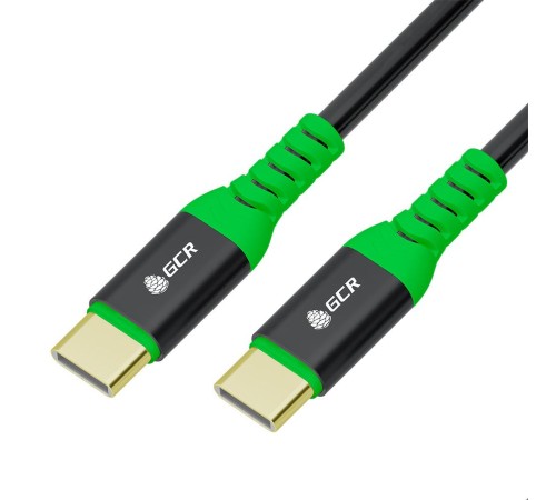 GCR PRO Кабель PREMIUM 1.5m TypeC / TypeC PD 60W, быстрая зарядка для iPhone 15, силикон, черный, GOLD, AL корпус