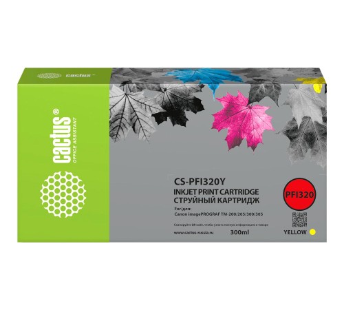-/ Картридж струйный Cactus CS-PFI320Y желтый (300мл) для Canon imagePROGRAF TM-200/TM-200 MFP L24ei/TM