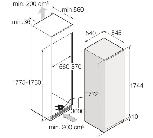 Встраиваемый холодильник ASKO/ Встраиваемый холодильник ASKO, Арт. 743638, полезный объем 280 л, LED освещение, SuperCool, SuperFreeze, Low Frost, Soft Close, CoolFlow+, контроль влажности, электронная панель управления