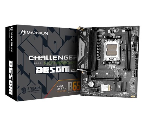 Материнская плата MAXSUN MS-Challenger B650M WIFI, AM5, B650, 2*DDR5, 3*SATA3, M.2, 4*USB 3.2, 2*USB 2.0, 1*PCIEx16, 1*PCIEx1, DP+HDMI, mATX
